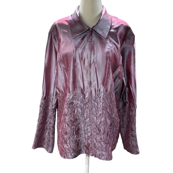 Jacket Blazer Womens Purple Satin Metallic Silky Finish Long Sleeve Purple XXL - Picture 4 of 7